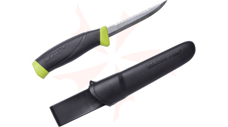 Morakniv Mora of Sweden Fishing Comfort Scaler 098 Fixed 3.875 inch Stainless Steel Blade, Neon Yellow Rubber Handle, Polymer Sheath