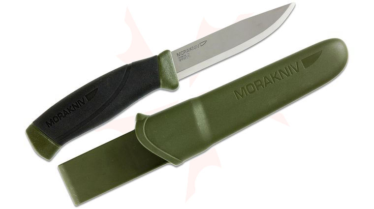 Morakniv Mora of Sweden Military Green Companion Knife 4.1 inch Stainless Steel Blade, Black Rubber Handle