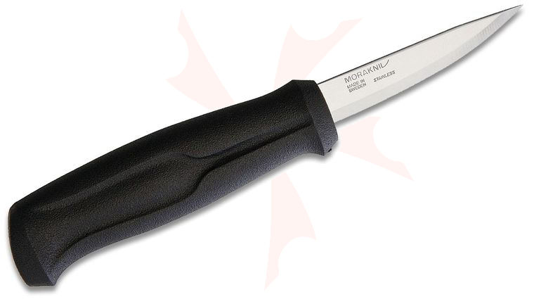 Morakniv Mora of Sweden Wood Carving Basic 3 inch Stainlees Steel Plain Blade, Black Polypropylene Handle, Black Polypropylene Belt Sheath