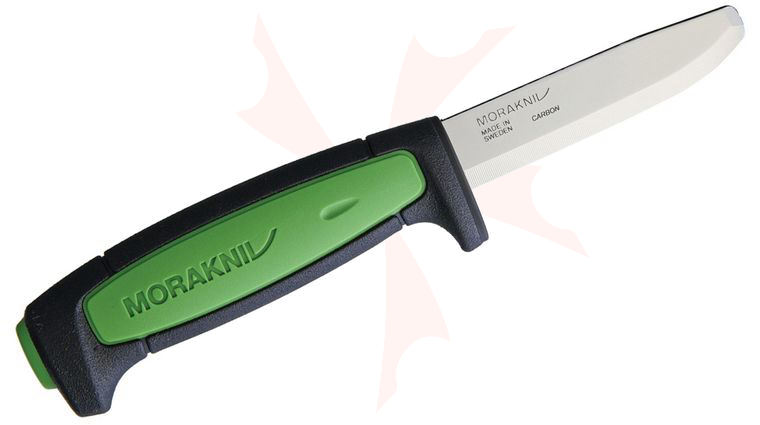 Morakniv Mora of Sweden Safe Pro Fixed Blade Knife 3.2 inch Carbon Steel Blunt Tip Blade, Green Rubberized TPE Handle