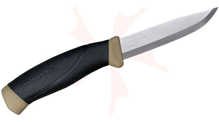 Morakniv Mora of Sweden Desert Tan Companion Fixed Blade Knife 4.1 inch Stainless Steel Straight Clip Point, Rubber Handle, Polymer Sheath