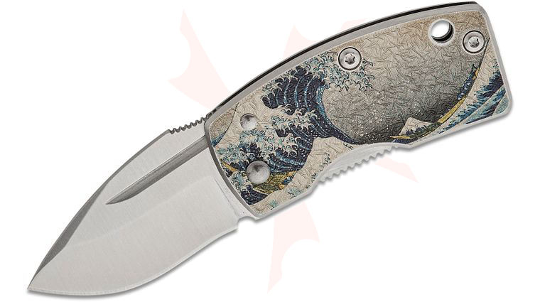 G. Sakai Money Clip Frame Lock Folding Knife 1.61 inch Satin VG-10 Blade, Stainless Steel Handles with Blue Wave Artwork
