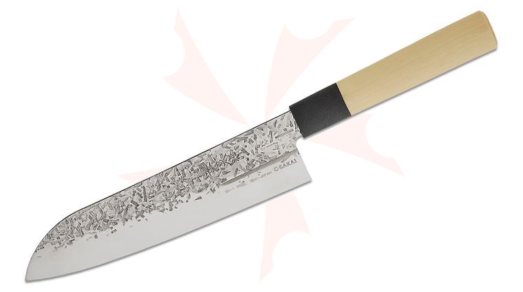 G. Sakai Bosensaku Gyuto Kitchen Knife 7.50 inch VG-1 Satin Hammered Blade, Ivory Polypropylene Handles with Black Bolsters