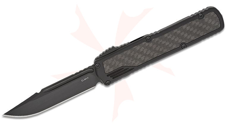 Guardian Tactical Scout OTF AUTO 3.5 inch Elmax Black Tactical Clip Point Blade, Black Aluminum Handles with Carbon Fiber Inlay