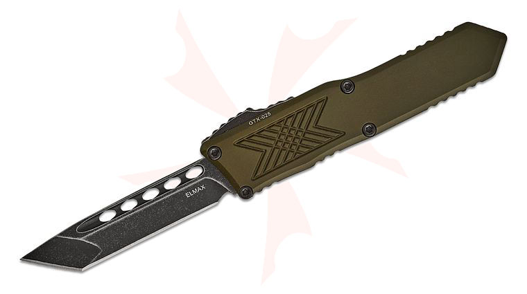 Guardian Tactical GTX-025 OTF AUTO 2.75 inch Elmax Dark Stonewash Tanto Blade, OD Green Aluminum Handles