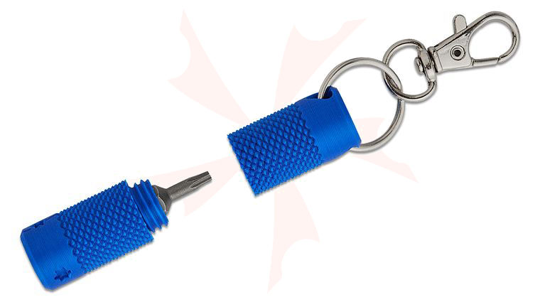 Eric Garza Blue 3D Printed Keychain Bit Driver with Wiha T8 Torx Bit and Zipper Pull