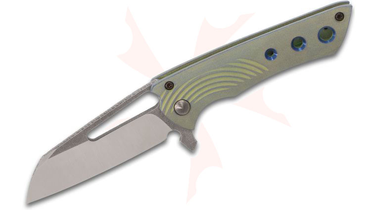 Gavko Knives Michal Gavac Custom Nurse Flipper Knife 3.25 inch Nitro-V Stainless Steel Sheepsfoot Blade, Green Titanium Handles