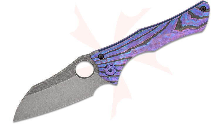 Gavko Knives Michal Gavac Custom Spydie Nurse Folding Knife 3 inch S35VN Acid Washed Sheepsfoot Blade, Blurple Crystal Milled HunchBack Black Timascus and Titanium Handles
