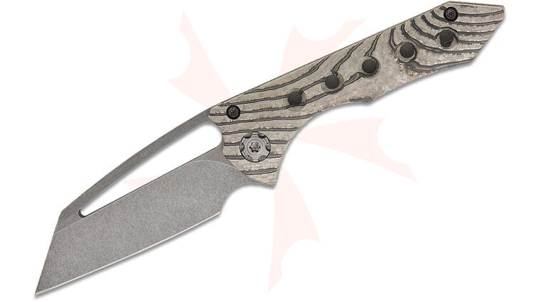 Gavko Knives Michal Gavac Custom Nurse Folding Knife 3 inch Nitro-V Acid Washed Modified Wharncliffe Blade, Snow Crystal Contoured Black Timascus and Titanium Handles