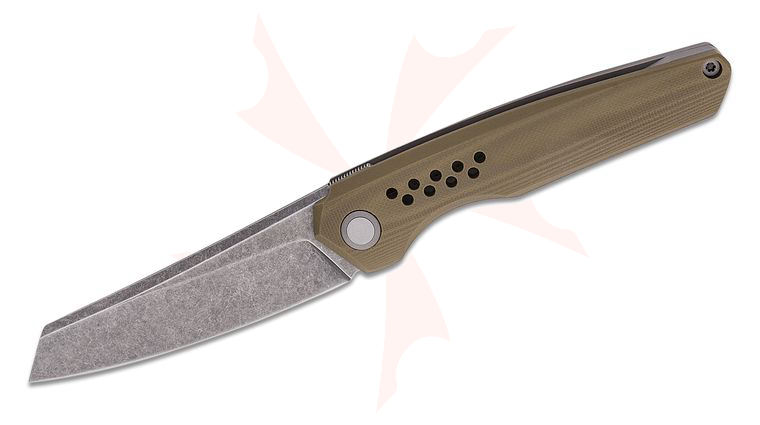 Geoff Blauvelt Custom Sleekfoot #2 Front Flipper Knife 3.375 inch Nitro-V Dark Washed Reverse Tanto Blade, OD Green G10 and Titanium Handles with Speed Holes - TuffKnives