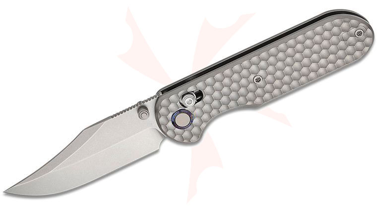 Geo Knife Ethereal Cutter Crossbar Lock Folding Knife 3 inch M390 Stonewashed Clip Point Blade, Honeycomb Titanium Handles