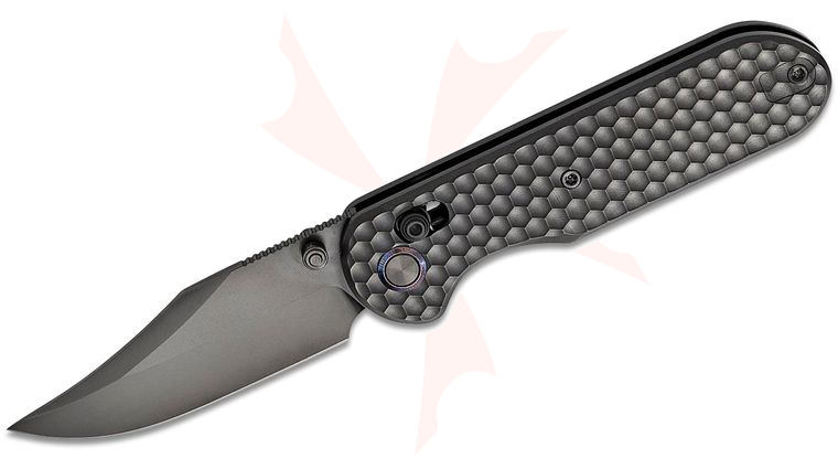 Geo Knife Ethereal Cutter Crossbar Lock Folding Knife 3 inch M390 Black DLC Clip Point Blade, Black DLC Honeycomb Titanium Handles