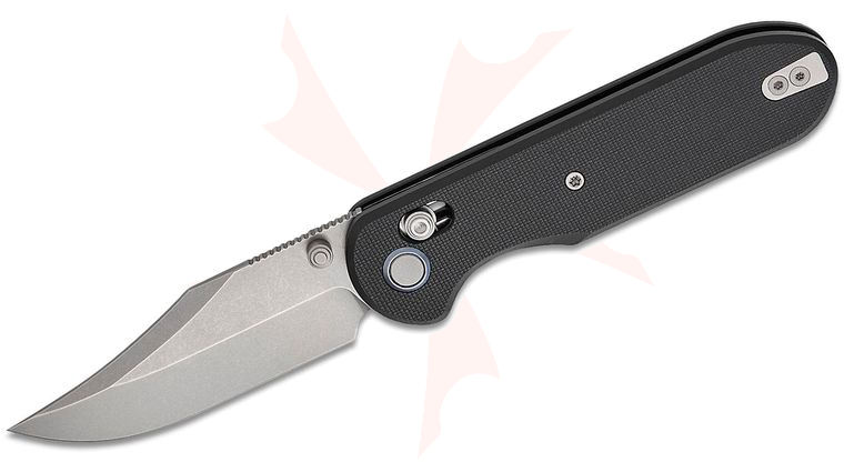 Geo Knife Ethereal Cutter Crossbar Lock Folding Knife 3 inch M390 Stonewashed Clip Point Blade, Black G10 Handles