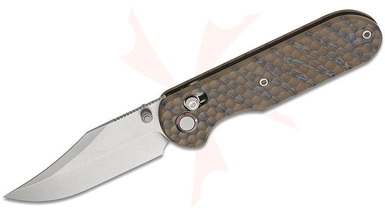 Geo Knife Ethereal Cutter Crossbar Lock Folding Knife 3 inch M390 Stonewashed Clip Point Blade, Tiger Stripe Flamed Honeycomb Titanium Handles