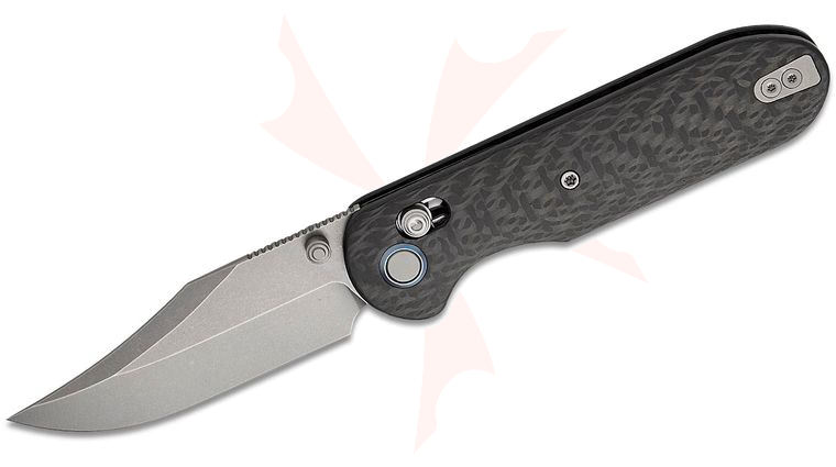 Geo Knife Ethereal Cutter Crossbar Lock Folding Knife 3 inch M390 Stonewashed Clip Point Blade, Carbon Fiber Handles