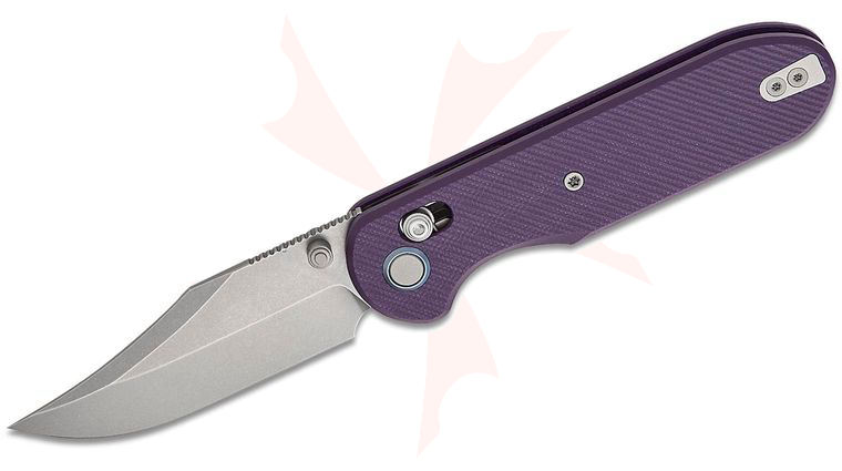 Geo Knife Ethereal Cutter Crossbar Lock Folding Knife 3 inch M390 Stonewashed Clip Point Blade, Purple G10 Handles