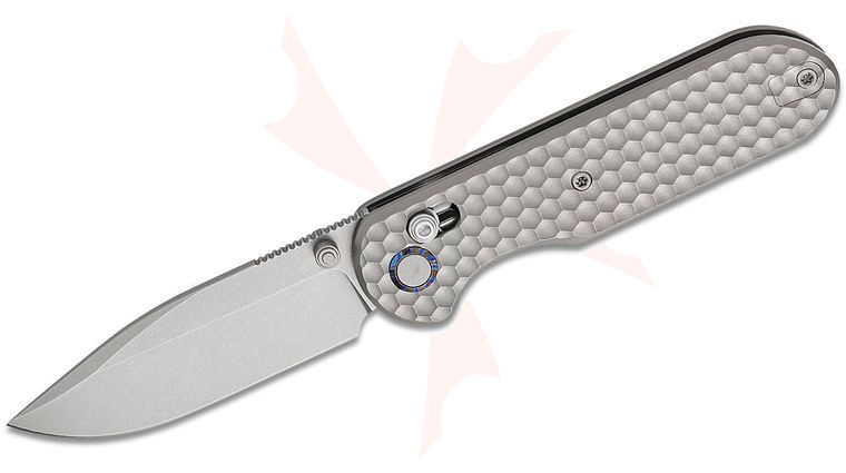 Geo Knife Ethereal Cutter Crossbar Lock Folding Knife 3 inch M390 Stonewashed Drop Point Blade, Honeycomb Titanium Handles