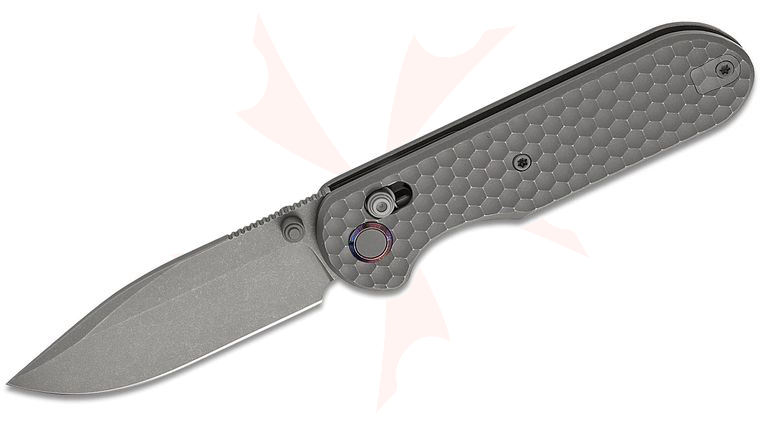 Geo Knife Ethereal Cutter Crossbar Lock Folding Knife 3 inch M390 Darkwashed Drop Point Blade, Darkwashed Honeycomb Titanium Handles