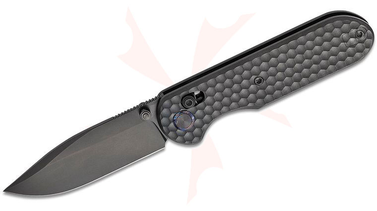 Geo Knife Ethereal Cutter Crossbar Lock Folding Knife 3 inch M390 Black DLC Drop Point Blade, Black DLC Honeycomb Titanium Handles