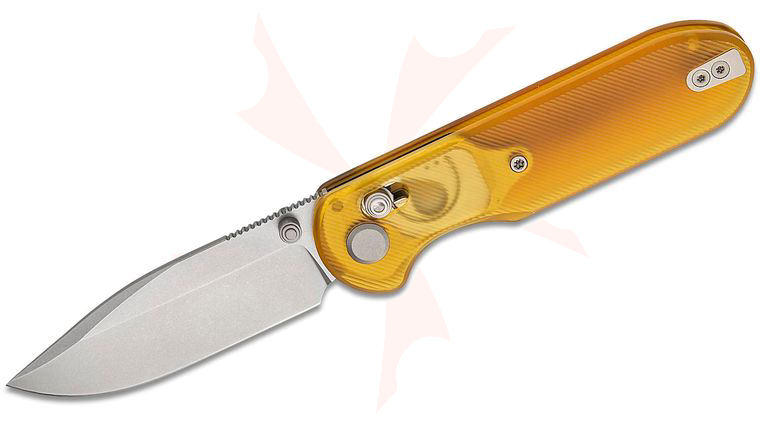 Geo Knife Ethereal Cutter Crossbar Lock Folding Knife 3 inch M390 Stonewashed Drop Point Blade, Ultem Handles
