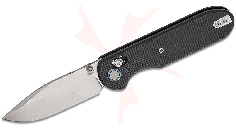 Geo Knife Ethereal Cutter Crossbar Lock Folding Knife 3 inch M390 Stonewashed Drop Point Blade, Black G10 Handles