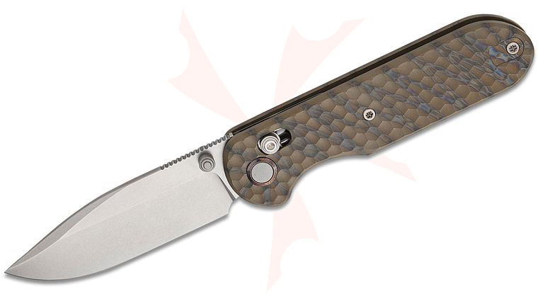 Geo Knife Ethereal Cutter Crossbar Lock Folding Knife 3 inch M390 Stonewashed Drop Point Blade, Tiger Stripe Flamed Honeycomb Titanium Handles