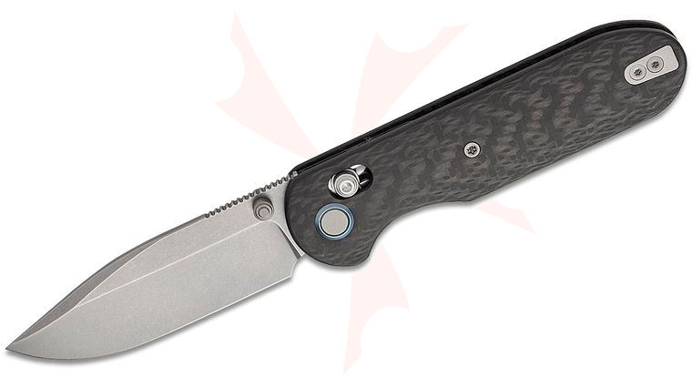 Geo Knife Ethereal Cutter Crossbar Lock Folding Knife 3 inch M390 Stonewashed Drop Point Blade, Carbon Fiber Handles