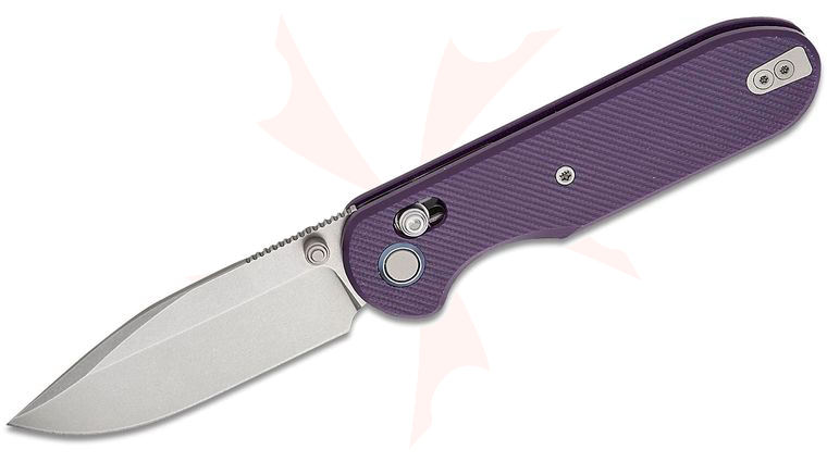 Geo Knife Ethereal Cutter Crossbar Lock Folding Knife 3 inch M390 Stonewashed Drop Point Blade, Purple G10 Handles