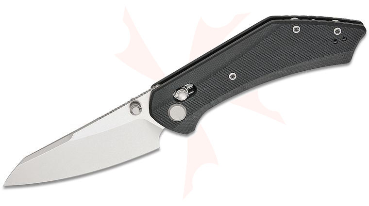 Geo Knife Divid Crossbar Lock Folding Knife 3.1 inch M390 Stonewashed Reverse Tanto Blade, Black G10 Handles
