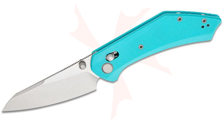 Geo Knife Divid Crossbar Lock Folding Knife 3.1 inch M390 Stonewashed Reverse Tanto Blade, Tiffany Blue G10 Handles