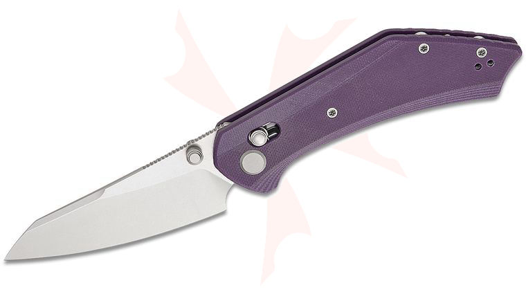 Geo Knife Divid Crossbar Lock Folding Knife 3.1 inch M390 Stonewashed Reverse Tanto Blade, Purple G10 Handles