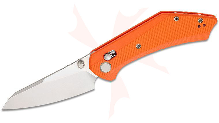 Geo Knife Divid Crossbar Lock Folding Knife 3.1 inch M390 Stonewashed Reverse Tanto Blade, Orange G10 Handles