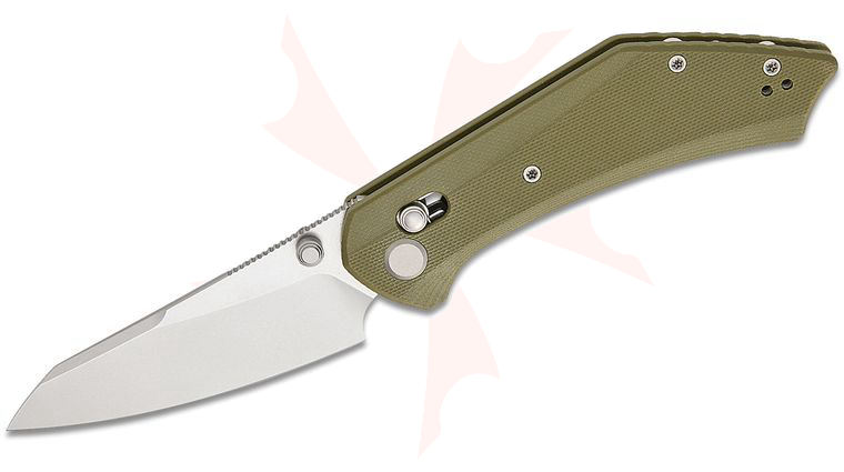 Geo Knife Divid Crossbar Lock Folding Knife 3.1 inch M390 Stonewashed Reverse Tanto Blade, Green G10 Handles