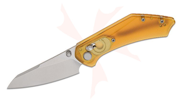 Geo Knife Divid Crossbar Lock Folding Knife 3.1 inch M390 Stonewashed Reverse Tanto Blade, Ultem Handles
