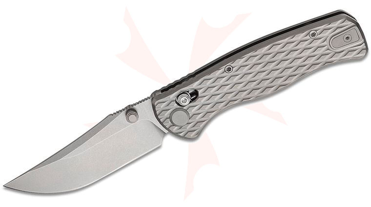 Geo Knife Sharp Shadow Crossbar Lock Folding Knife 3.3 inch M390 Stonewashed Clip Point Blade, Crosscut Gray Titanium Handles