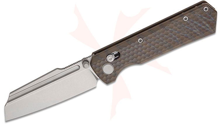 Geo Knife Noxiz Crossbar Lock Folding Knife 3.1 inch M390 Stonewashed Modified Sheepsfoot Blade, Tiger Stripe Flamed Honeycomb Titanium Handles