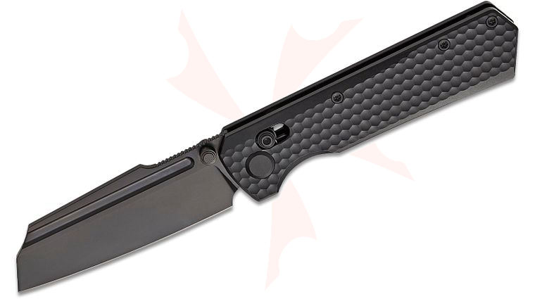 Geo Knife Noxiz Crossbar Lock Folding Knife 3.1 inch M390 Black DLC Modified Sheepsfoot Blade, Black DLC Honeycomb Titanium Handles