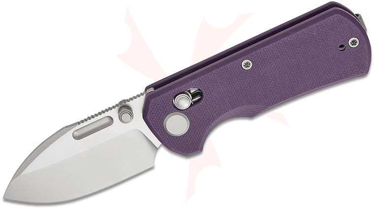 Geo Knife Belluf Crossbar Lock Folding Knife 2.4 inch M390 Stonewashed Drop Point Blade, Purple G10 Handles