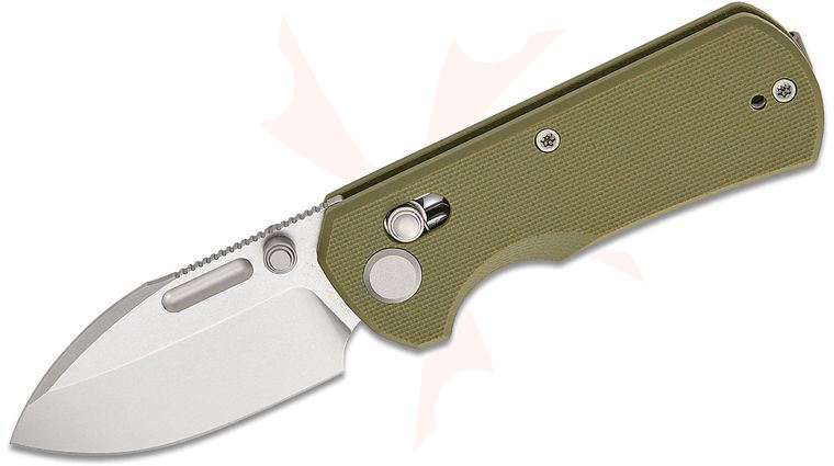 Geo Knife Belluf Crossbar Lock Folding Knife 2.4 inch M390 Stonewashed Drop Point Blade, Green G10 Handles