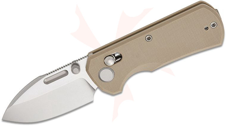 Geo Knife Belluf Crossbar Lock Folding Knife 2.4 inch M390 Stonewashed Drop Point Blade, Khaki G10 Handles