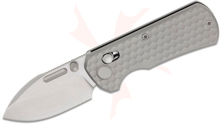 Geo Knife Belluf Crossbar Lock Folding Knife 2.4 inch M390 Stonewashed Drop Point Blade, Milled Stonewashed Titanium Handles