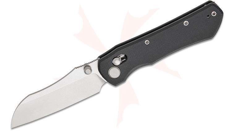 Geo Knife Komodo Crossbar Lock Folding Knife 3.1 inch M390 Stonewashed Sheepsfoot Blade, Black G10 Handles