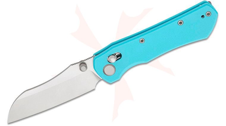 Geo Knife Komodo Crossbar Lock Folding Knife 3.1 inch M390 Stonewashed Sheepsfoot Blade, Tiffany Blue G10 Handles