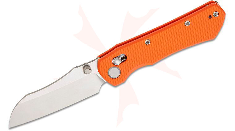 Geo Knife Komodo Crossbar Lock Folding Knife 3.1 inch M390 Stonewashed Sheepsfoot Blade, Orange G10 Handles