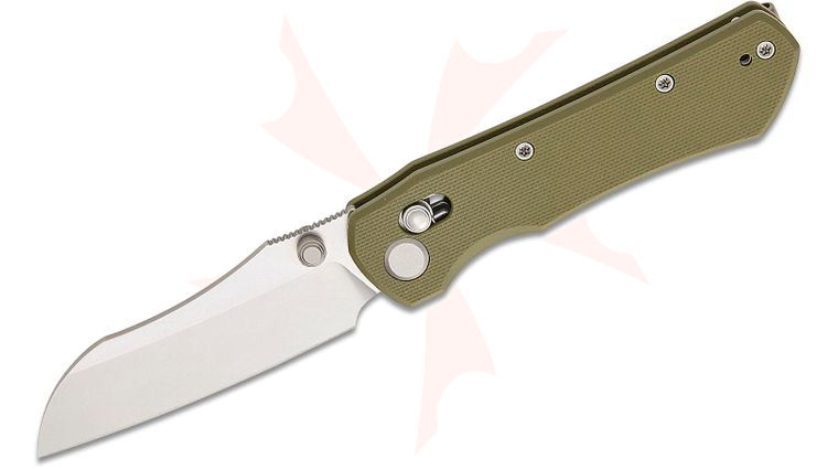 Geo Knife Komodo Crossbar Lock Folding Knife 3.1 inch M390 Stonewashed Sheepsfoot Blade, Green G10 Handles