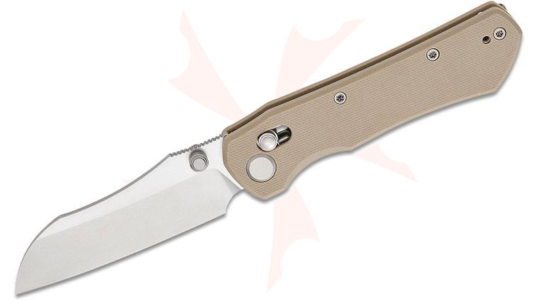 Geo Knife Komodo Crossbar Lock Folding Knife 3.1 inch M390 Stonewashed Sheepsfoot Blade, Khaki G10 Handles