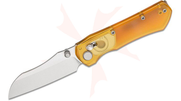 Geo Knife Komodo Crossbar Lock Folding Knife 3.1 inch M390 Stonewashed Sheepsfoot Blade, Ultem Handles