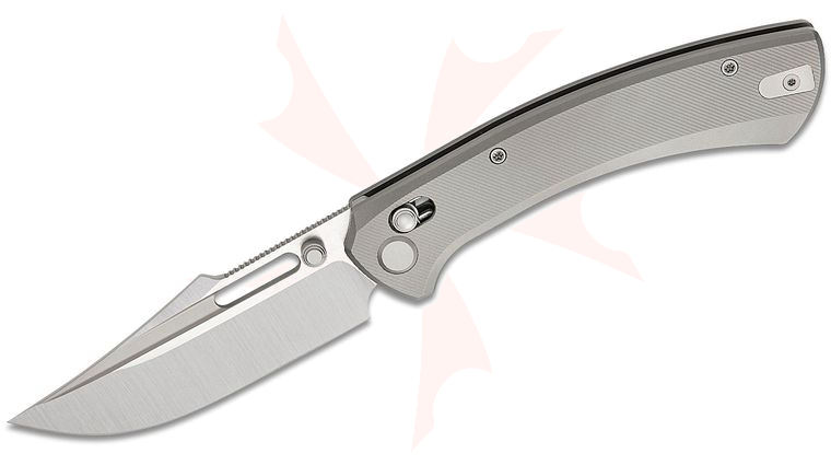 Geo Knife Strix Crossbar Lock Folding Knife 3.6 inch M390 Hand Rubbed Satin Harpoon Blade, Milled Gray Titanium Handles