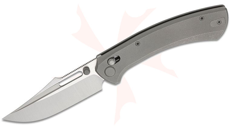 Geo Knife Strix Crossbar Lock Folding Knife 3.6 inch M390 Hand Rubbed Satin Harpoon Blade, Milled Dark Gray Titanium Handles