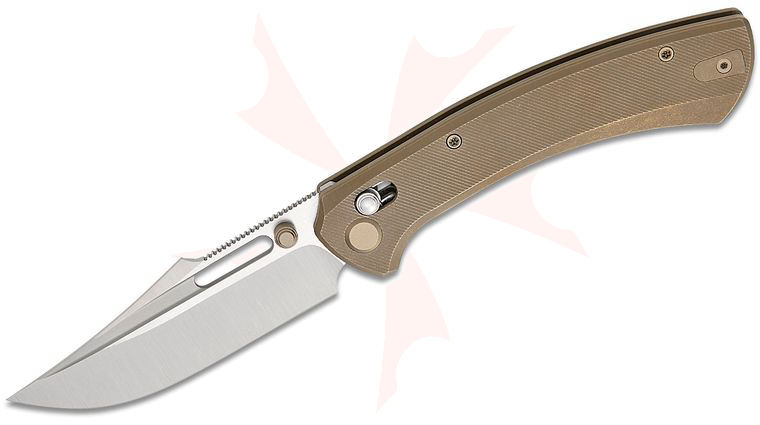 Geo Knife Strix Crossbar Lock Folding Knife 3.6 inch M390 Hand Rubbed Satin Harpoon Blade, Milled Bronze Titanium Handles